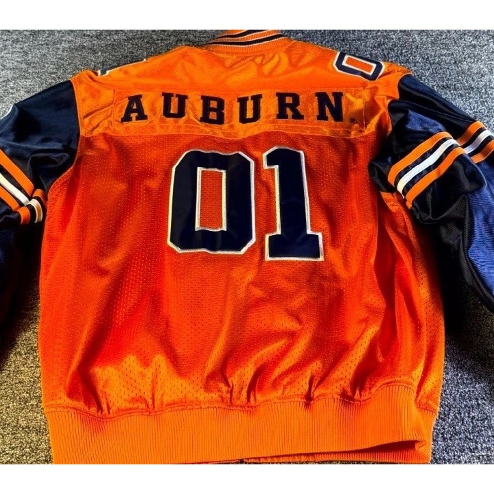 Vintage Auburn Tigers NCAA Football Jacket Mens Orange Navy Full Zip Winter #01 - Picture 9 of 15